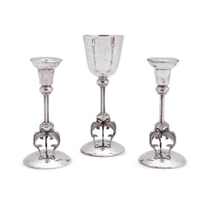 3PC JACLYN DAVIDSON STERLING GOBLET & CANDLESTICKS