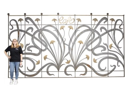 OVERSIZED IRON 'CAFE' GRILL W/ GINGKO LEAVES