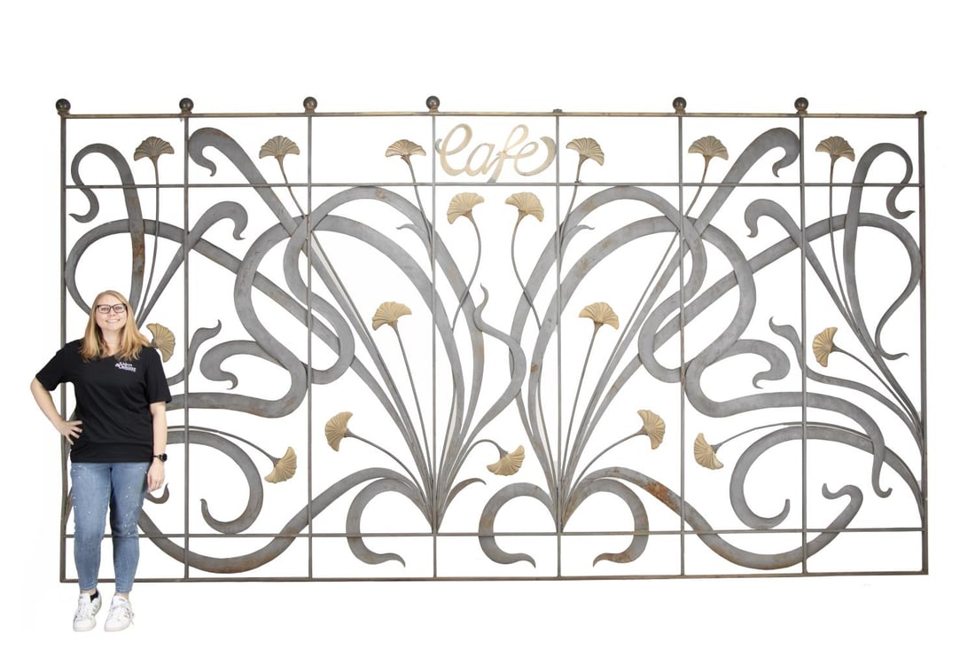 OVERSIZED IRON 'CAFE' GRILL W/ GINGKO LEAVES (1 of 7)