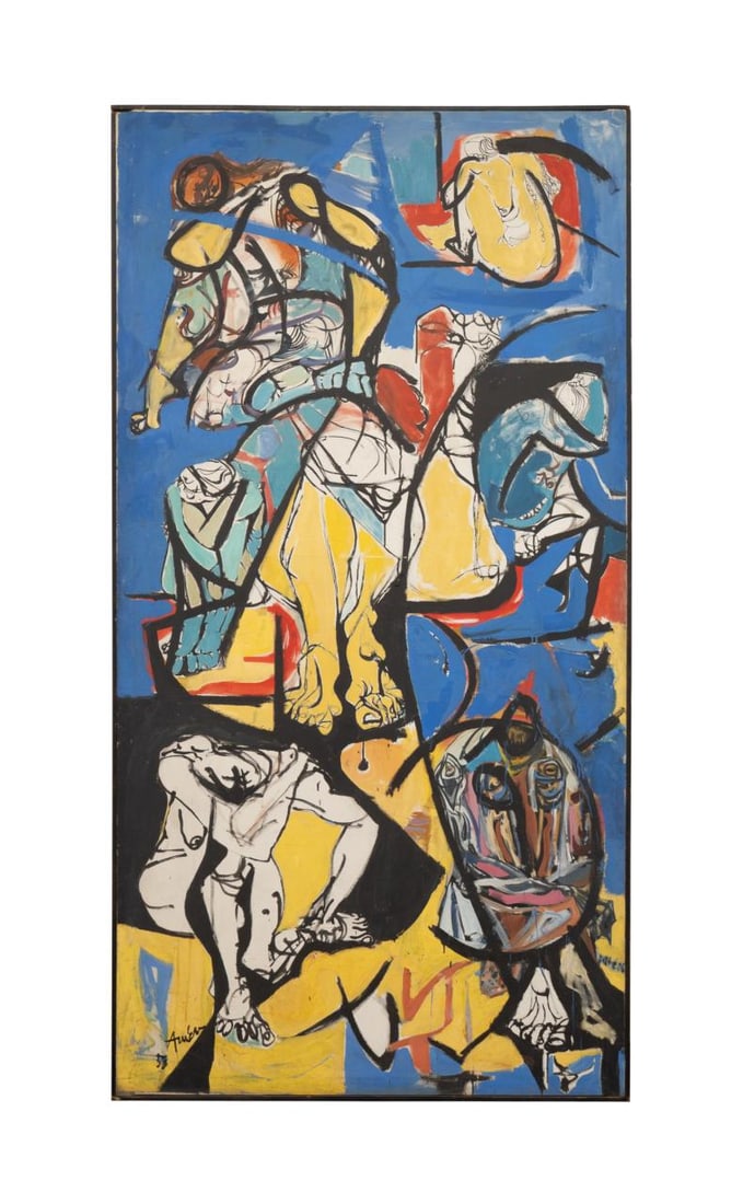 IRVING AMEN, MODERN FIGURAL ABSTRACT OIL, 96" TALL (1 of 6)