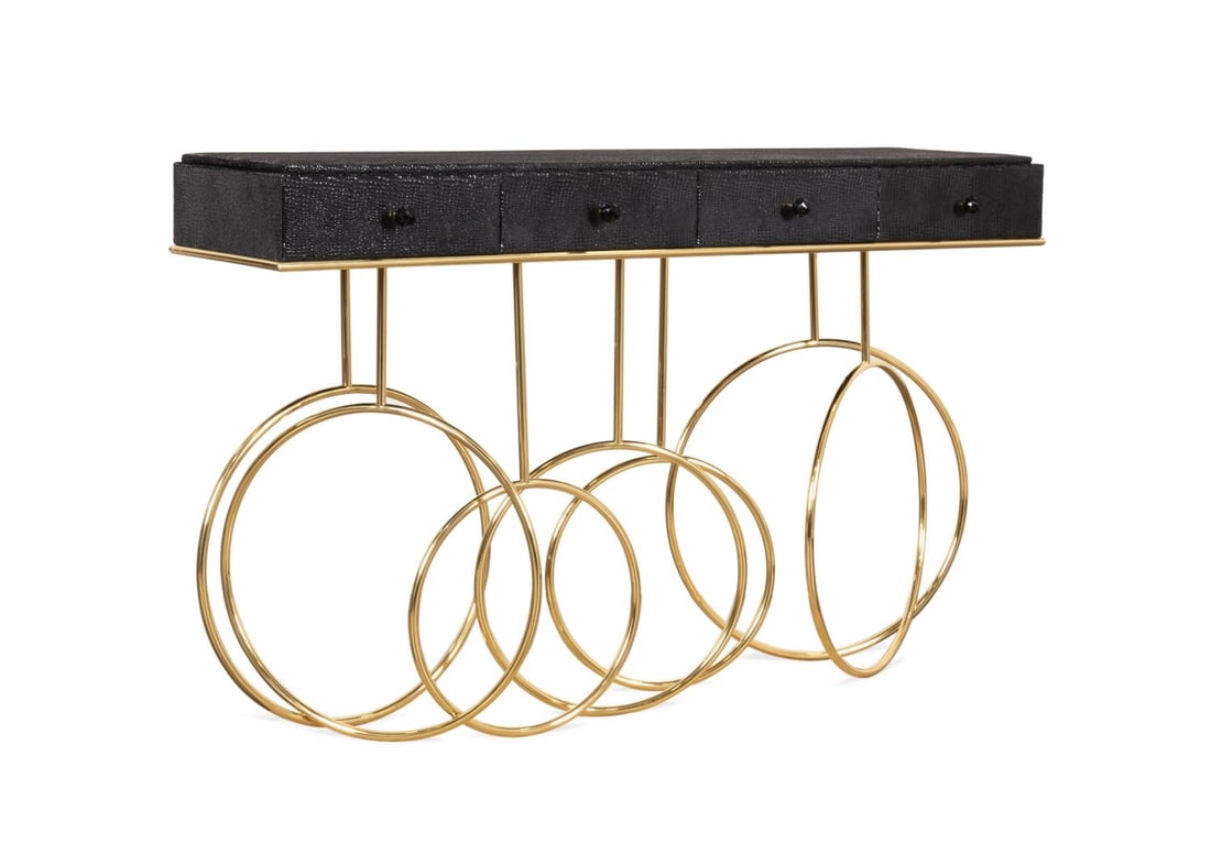 KOKET 'BURLESQUE' BRASS AND LEATHER CONSOLE TABLE (1 of 7)