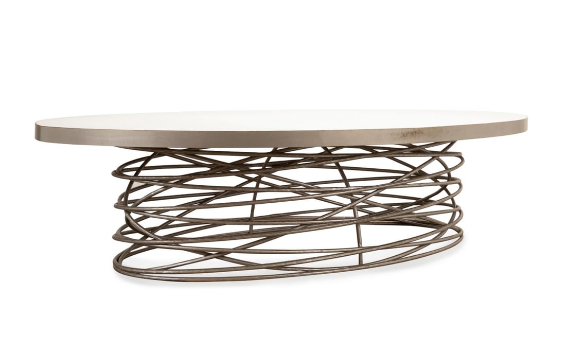 MODERN SILVER FINISHED SCULPTURAL DINING TABLE (1 of 7)
