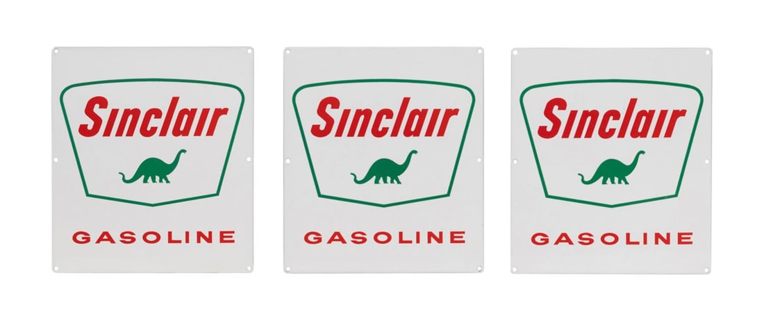THREE SINCLAIR GASOLINE PORCELAIN PUMP PLATE SIGNS (1 of 3)