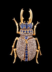 SAPPHIRE & DIAMOND BEETLE BROOCH PIN