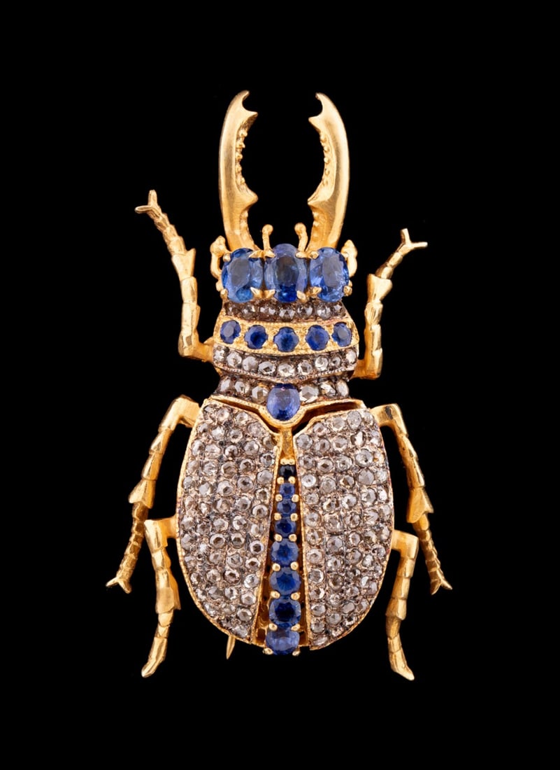 SAPPHIRE & DIAMOND BEETLE BROOCH PIN