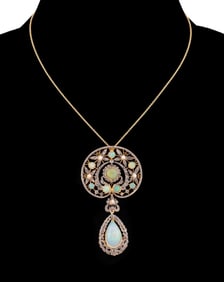OPAL, DIAMOND & PEARL PENDANT NECKLACE