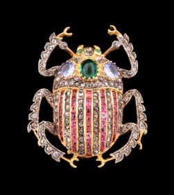 GEMSTONE & DIAMOND BEETLE BROOCH