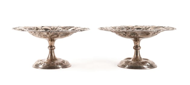PAIR OF AMERICAN STERLING SILVER REPOUSSE COMPOTES