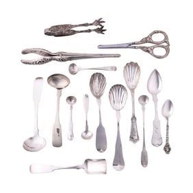 15 PCS OF ASST. STERLING, COIN & PLATED FLATWARE