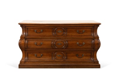 19TH C. CONTINENTAL WALNUT BOMBE COMMODE