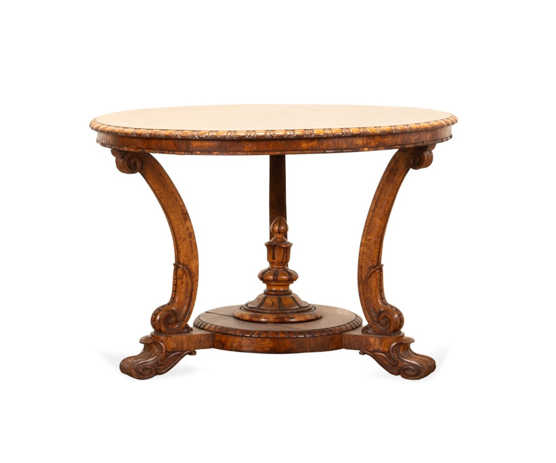 19TH C. EUROPEAN VICTORIAN AMBOYNA CENTER TABLE (1 of 4)