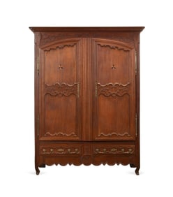 19TH C. LOUIS XV STYLE OAK MARRIAGE ARMOIRE