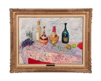 C. TERECHKOVITCH STILL LIFE WITH WINE, OIL C. 1960