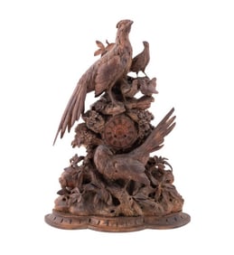 LARGE BLACK FOREST CARVED FLORA AND FAUNA CLOCK