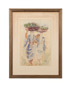 REUVEN RUBIN, TWO WOMEN ON MARKET DAY, WATERCOLOR