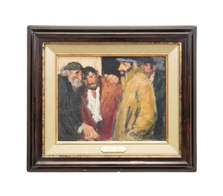 MANE KATZ "FOUR EX CREDIT MEN" OIL ON CANVASBOARD