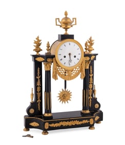 FRENCH GILT EMPIRE PORTICO TABLE CLOCK