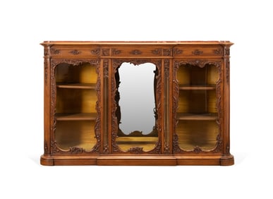 19TH C. LOUIS XV REVIVAL MARBLE TOP WALNUT VITRINE