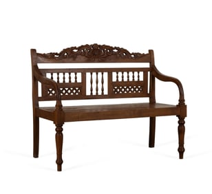 TROPICAL FLORAL TEAK GARDEN BENCH