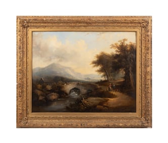 19TH C. SCOTTISH SCHOOL LANDSCAPE W/ FIGURES O/C