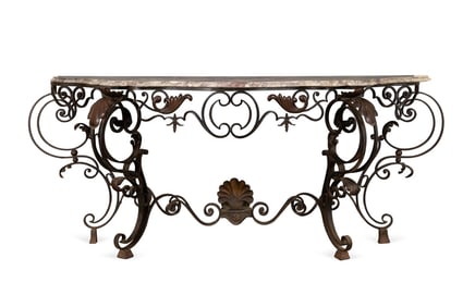 ROCOCO STYLE MARBLE TOP WROUGHT IRON CONSOLE