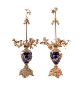 PAIR OF FRENCH CANDELABRA LAMPS, MANNER OF SEVRES