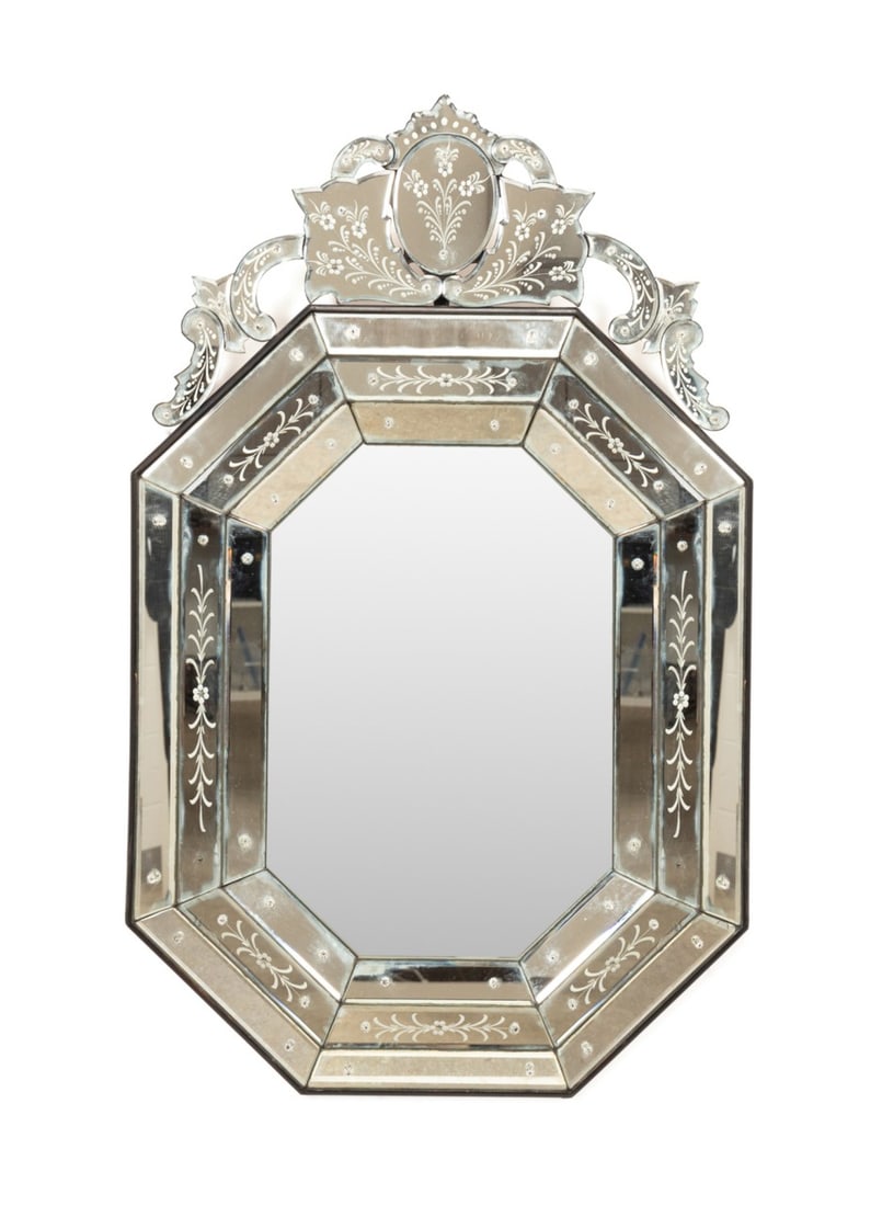 VENETIAN STYLE FLORAL ETCHED OCTAGONAL MIRROR (1 of 3)
