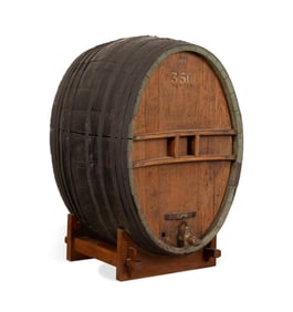 LARGE FRENCH OAK WINE BARREL ON STAND