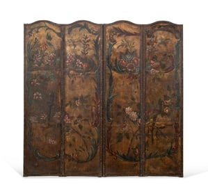 LEATHER FLORAL 4-PANEL FOLDING FLOOR SCREEN