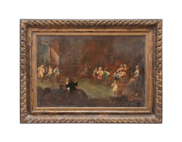 19TH C. CONT. SCHOOL TAVERN SCENE, OIL ON CANVAS