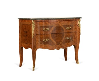 LOUIS XV STYLE MARBLE TOP PARQUETRY COMMODE