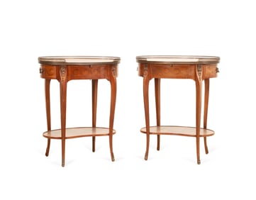 PAIR OF LOUIS XV STYLE MARQUETRY WORK TABLES
