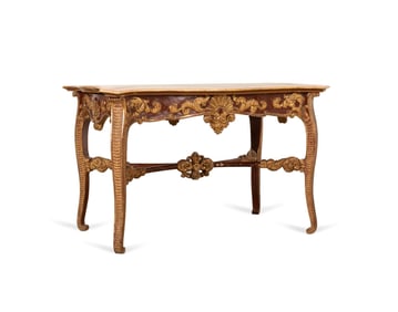 ITALIAN ROCOCO STYLE RED & GILT WRITING DESK