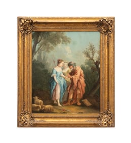 18TH C. TWO LADIES WITH A FORTUNE TELLER, OIL