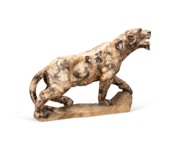 ART DECO ALABASTER SCULPTURE OF A PANTHER, C. 1925