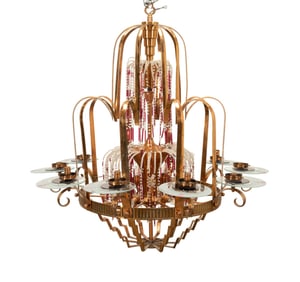 ART DECO STYLE COPPER BEADED 'FOUNTAIN' CHANDELIER