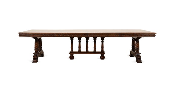 T. ALEXANDER MEDIEVAL DINING TABLE & 2 LEAVES