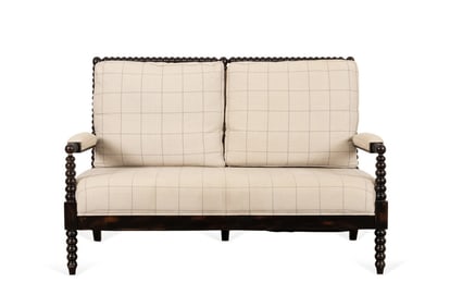 BOBBIN TURNED HOUNDSTOOTH UPHOLSTERED SETTEE