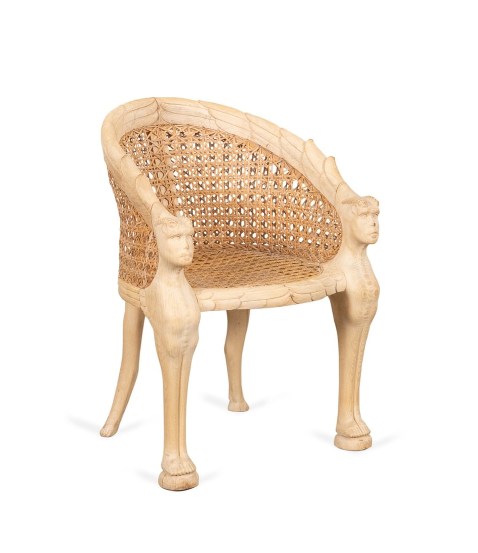 CARVED WOODEN ZOOMORPHIC CANED ARMCHAIR (1 of 5)