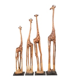 4 KENYA CARVED WOODEN GIRAFFE SCULPTURES