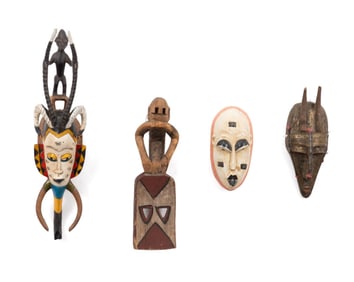 4PCS AFRICAN CEREMONIAL MASKS IVORY COAST AND MALI