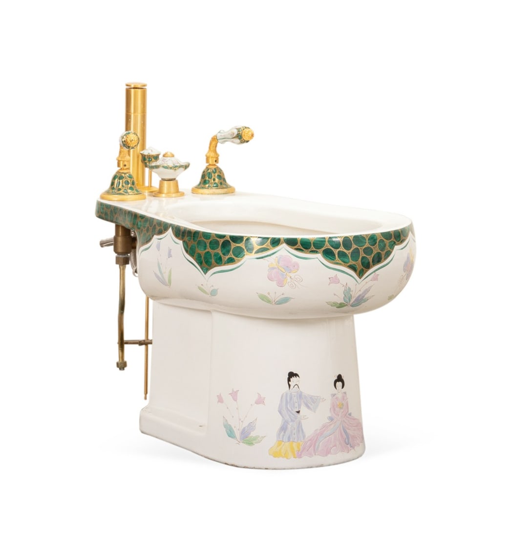 SHERLE WAGNER 'FLORAL CHINOISERIE' BIDET: Sherle Wagner (American, founded 1945), late 20th to early 21st century. Porcelain "Floral Chinoiserie" bidet with lever handles, appropriately marked. Provenance: Private Collection of Susan Burrough