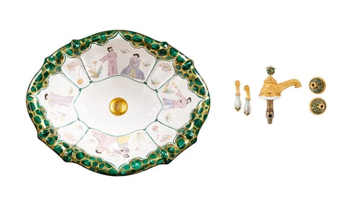 10 PC SHERLE WAGNER CHINOISERIE BASIN AND HARDWARE
