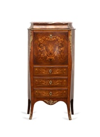 LOUIS XV STYLE MARBLE TOP SECRETAIRE A ABATTANT