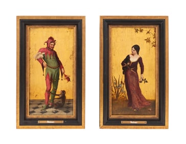 FRENCH SCH. 19TH C. MAIDEN & JESTER, OIL ON PANELS