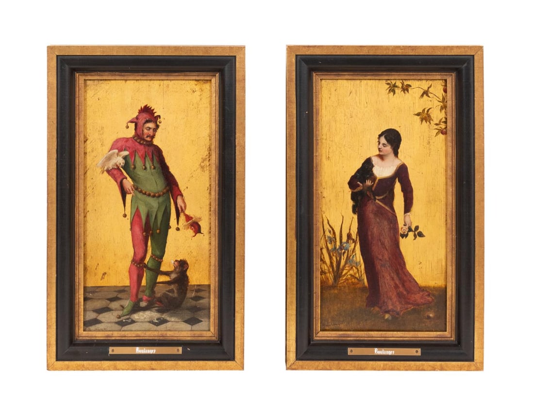 FRENCH SCH. 19TH C. MAIDEN & JESTER, OIL ON PANELS (1 of 10)