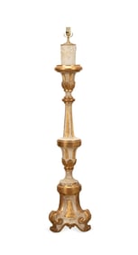 19TH C. BAROQUE STYLE PARCEL GILT CANDLESTICK LAMP