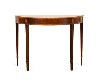 HEPPLEWHITE STYLE MAHOGANY DEMILUNE CONSOLE TABLE