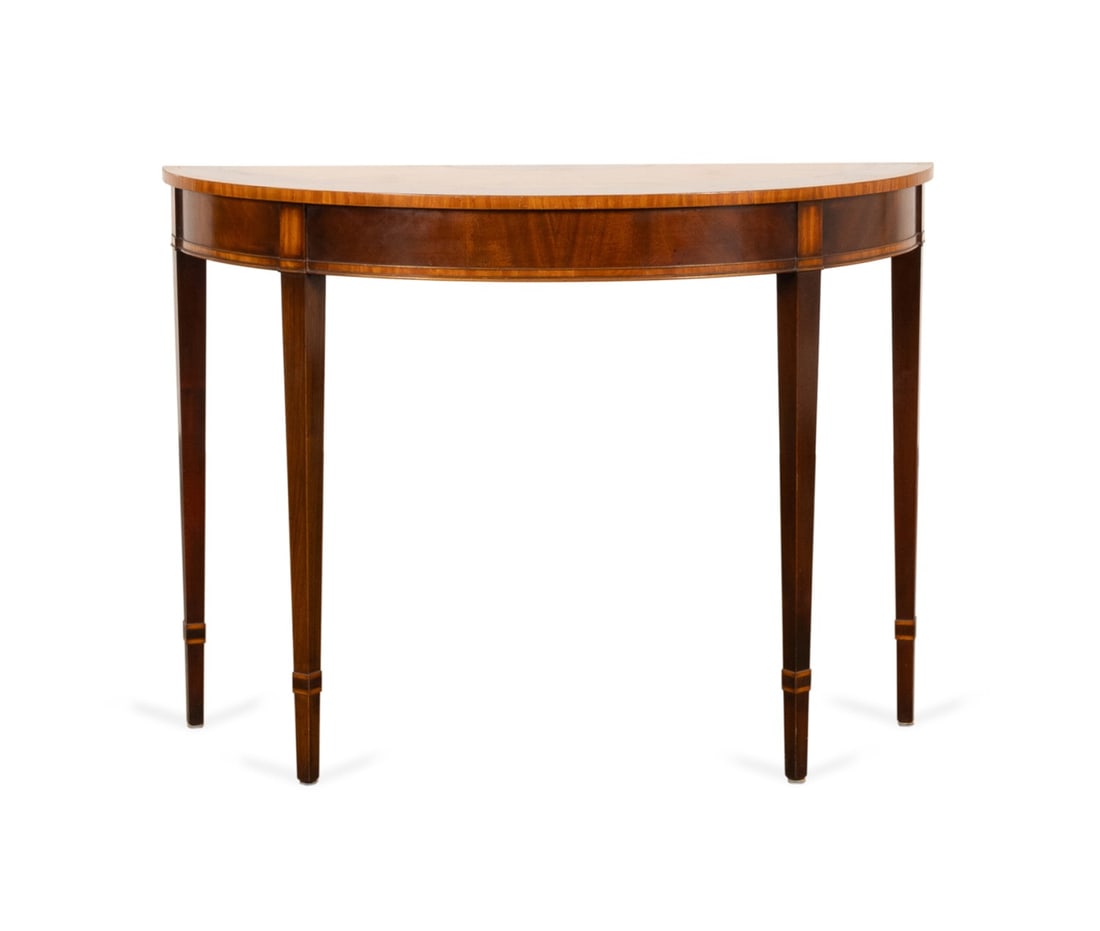 HEPPLEWHITE STYLE MAHOGANY DEMILUNE CONSOLE TABLE (1 of 5)
