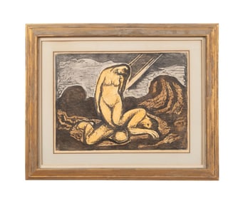 JAKOB STEINHARDT 'CREATION OF EVE' 1953 WOODCUT